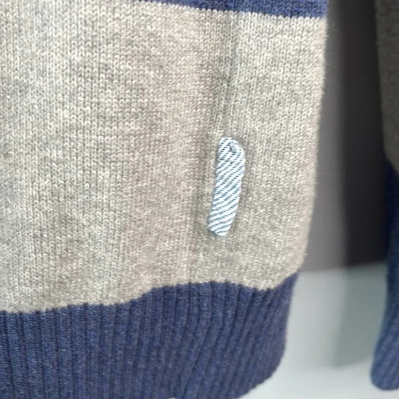 TOMMY HILFIGER Mens Striped Half Zip Sweater Steel Blue Grey Logo Preppy Size M - Picture 10 of 12